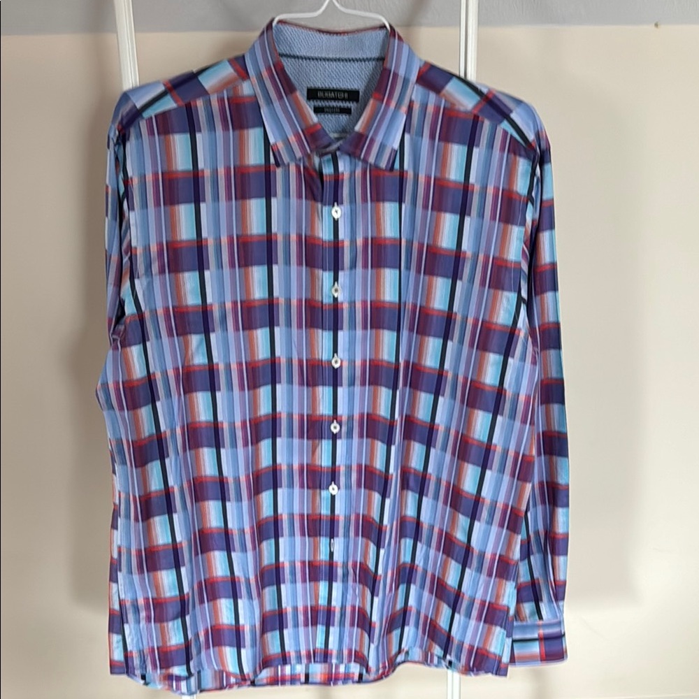 Bugatchi Multicolor Checkered button front dress Shirt XL
